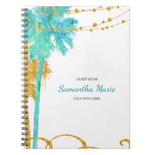 Blue Gold Watercolor Beach Bat Mitzvah Gästebuch Notizblock