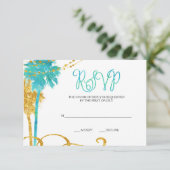 Blue Gold Watercolor Beach Bat Mitzvah UAWG RSVP Karte (Stehend Vorderseite)