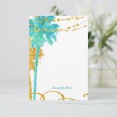 Blue Gold Watercolor Beach Dankeskarte (Stehend Vorderseite)