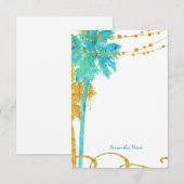 Blue Gold Watercolor Beach Dankeskarte (Vorne/Hinten)