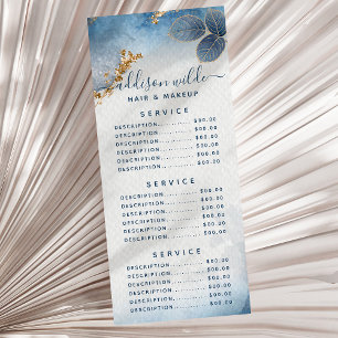 Blue Gold Watercolor Blätter Business Menu Werbekarte