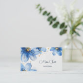 Blue Gold Watercolor Blume Visitenkarte (Stehend Vorderseite)