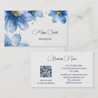 Blue Gold Watercolor Blume Visitenkarte
