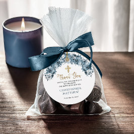 Blue Gold Watercolor Blumenjungen Taufe Vielen Dan Geschenkanhänger