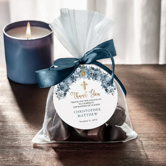 Blue Gold Watercolor Blumenjungen Taufe Vielen Dan Geschenkanhänger