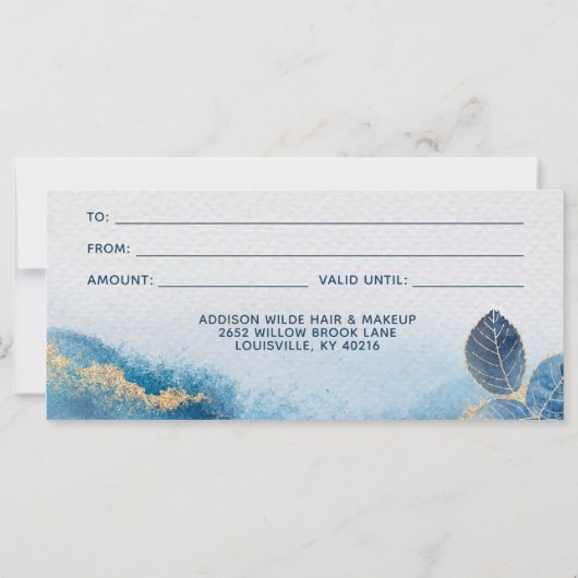 Blue Gold Watercolor Botanic Gift Certificate (Rückseite)