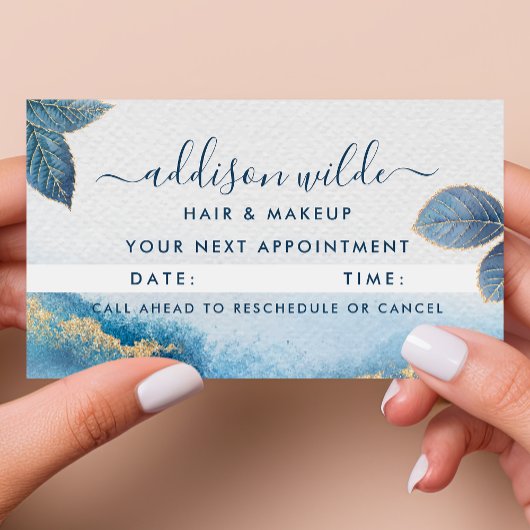 Blue Gold Watercolor Botanische Blätter Abstrakt Terminkarte