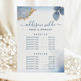 Blue Gold Watercolor Botanischer Service Preis Menükarte