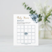 Blue Gold Watercolor Floral Baby Dusche Bingo Card (Stehend Vorderseite)
