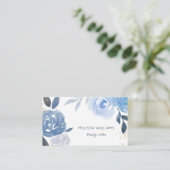 Blue Gold Watercolor Flowers Visitenkarte (Stehend Vorderseite)