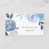Blue Gold Watercolor Flowers Visitenkarte (Vorderseite)