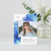 Blue Gold Watercolor Foto Abschluss Postkarte (Stehend Vorderseite)