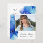 Blue Gold Watercolor Foto Abschluss Postkarte (Vorne/Hinten)