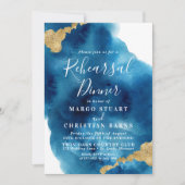 Blue & Gold Watercolor Probe Dinner Einladung (Vorderseite)