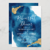 Blue & Gold Watercolor Probe Dinner Einladung (Vorne/Hinten)