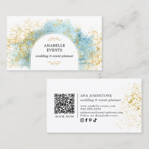 Blue Gold Watercolor QR Code   Sozialen Medien Visitenkarte