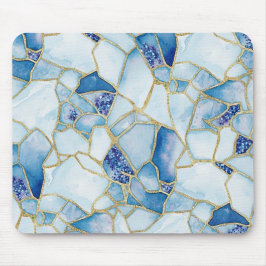 Blue Gold Watercolor Sea Glass Mosaic Pattern Mousepad (Vorne)