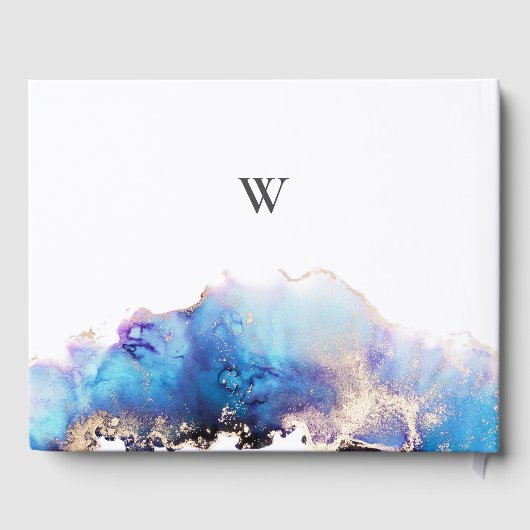 Blue Gold Watercolor Wedding Gästebuch (Rückseite)