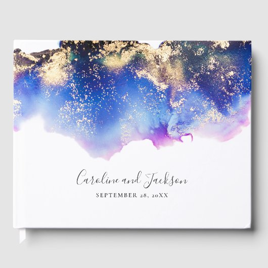 Blue Gold Watercolor Wedding Gästebuch (Vorderseite)