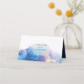 Blue Gold Watercolor Wedding Platzkarte (Rückseite)