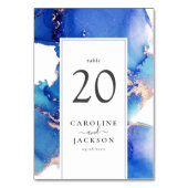 Blue Gold Watercolor Wedding Tischnummer (Rückseite)