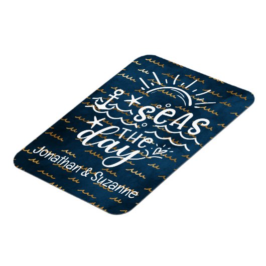 Blue Gold Waves Personalisiert Seas the Day Cruise Magnet (Linke Seite)