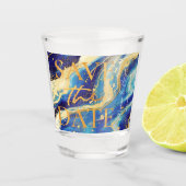 Blue Gold Wedding Beach Funny Save the Date Schnapsglas (Vorderseite)