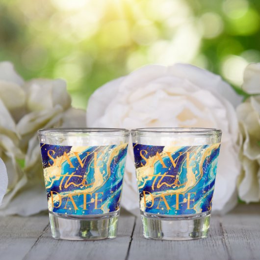 Blue Gold Wedding Beach Funny Save the Date Schnapsglas