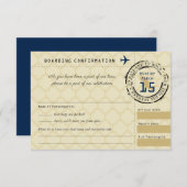 Blue Gold Wedding RSVP Boarding Pass nach Mexiko (Vorne/Hinten)