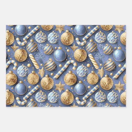 Blue Gold Weihnachtsmuster #12#24#27 ID1009 Geschenkpapier Set (Vorderseite 2)