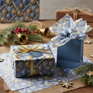 Blue Gold Weihnachtsmuster#12 ID1009 Seidenpapier