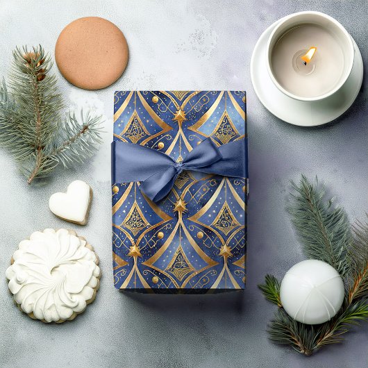 Blue Gold Weihnachtsmuster#15 ID1009 Geschenkpapier