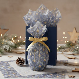 Blue Gold Weihnachtsmuster#16 ID1009 Seidenpapier