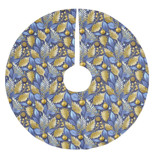 Blue Gold Weihnachtsmuster#22 ID1009 Polyester Weihnachtsbaumdecke (Vorderseite)