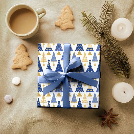 Blue Gold Weihnachtsmuster#25 ID1009 Geschenkpapier