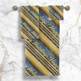 Blue Gold Weihnachtsmuster#28 ID1009 Badhandtuch Set