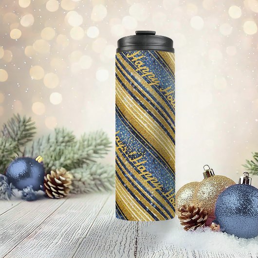 Blue Gold Weihnachtsmuster#28 ID1009 Thermosbecher