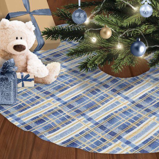 Blue Gold Weihnachtsmuster#2 ID1009 Polyester Weihnachtsbaumdecke