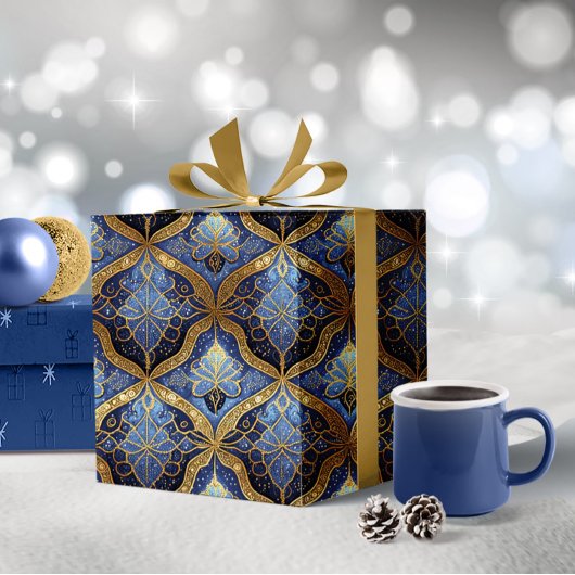 Blue Gold Weihnachtsmuster#31 ID1009 Geschenkpapier