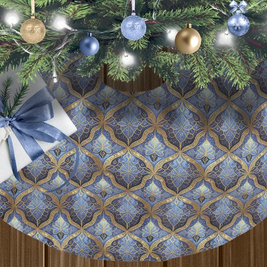 Blue Gold Weihnachtsmuster#31 ID1009 Polyester Weihnachtsbaumdecke