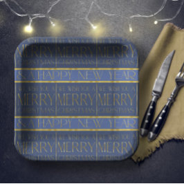 Blue Gold Weihnachtsmuster#34 ID1009 Pappteller