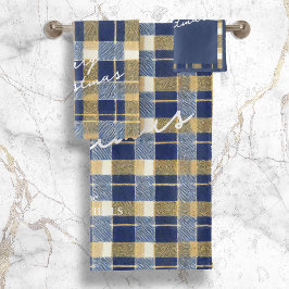 Blue Gold Weihnachtsmuster#7 ID1009 Badhandtuch Set