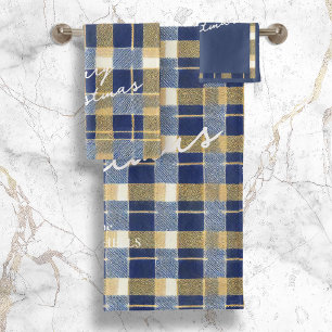 Blue Gold Weihnachtsmuster#7 ID1009 Badhandtuch Set