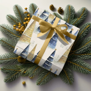 Blue Gold Weihnachtsmuster#8 ID1009 Geschenkpapier