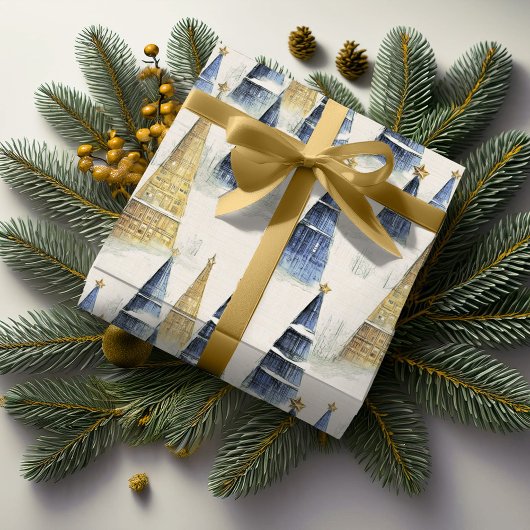Blue Gold Weihnachtsmuster#8 ID1009 Geschenkpapier
