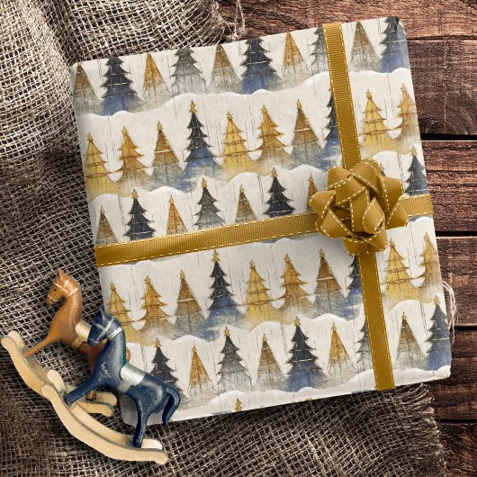 Blue Gold Weihnachtsmuster#9 ID1009 Geschenkpapier