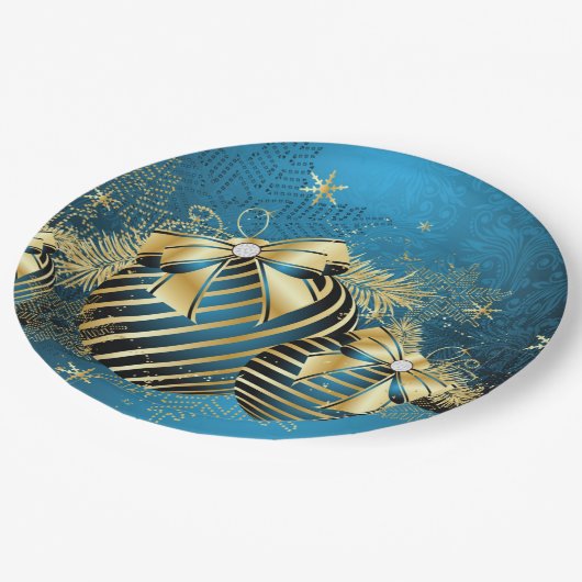 Blue Gold Weihnachtspapierplatte Pappteller (Schrägansicht)