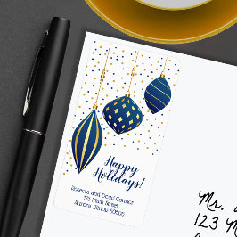 Blue Gold Weihnachtsschmuck und Dots Holiday Adressaufkleber