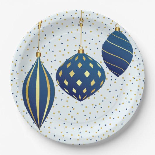 Blue Gold Weihnachtsschmuck und Dots Holiday Pappteller (Vorderseite)