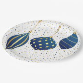 Blue Gold Weihnachtsschmuck und Dots Holiday Pappteller (Schrägansicht)